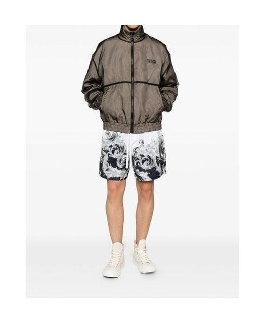 Versace Jeans Brown Logo-Print Zip-Up Jacket for men
