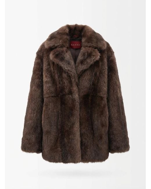 Gucci Brown Soft Hairy Shearling Peacoat