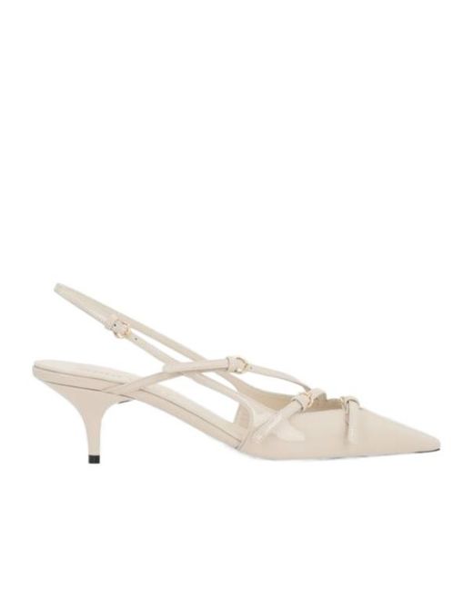 Miu Miu White Buckled Patent Slingback Pumps