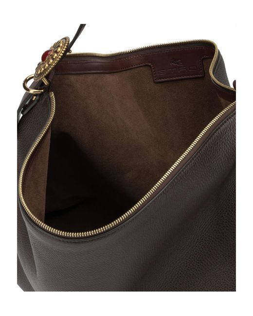 Etro Black Logo-Lettering Grained-Leather Shoulder Bag