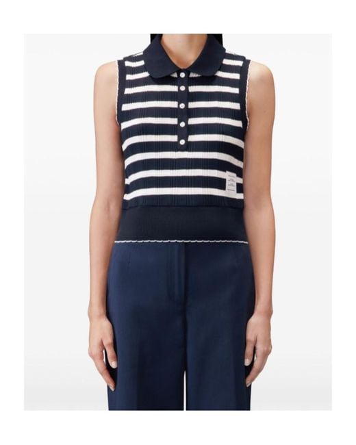 Thom Browne Blue Striped Polo