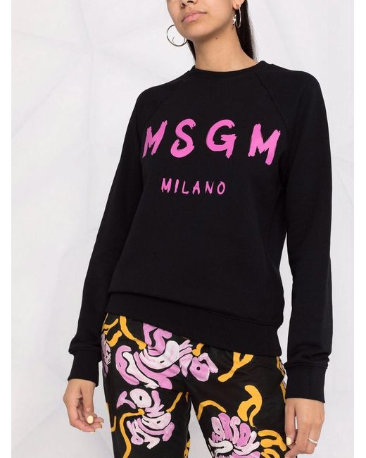 MSGM Black Logo-Print Cotton Sweatshirt