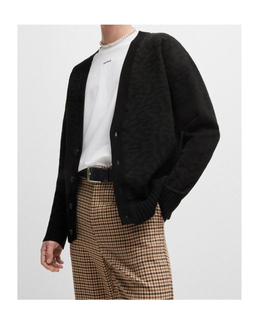 Boss Black V-Neck Cardigan With Animal-Pattern Jacquard for men