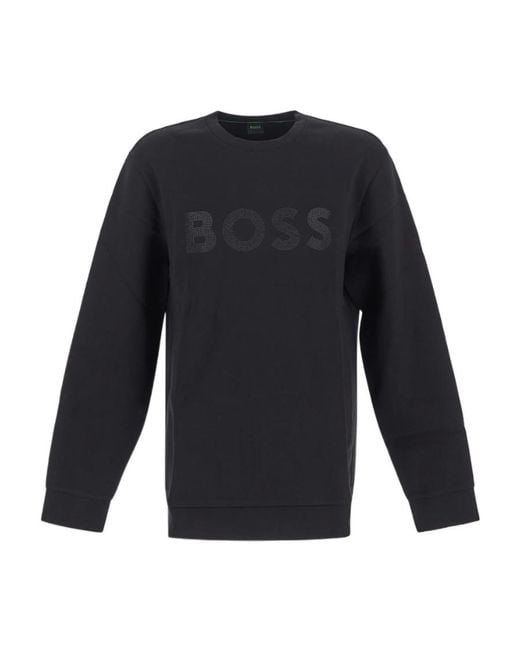Boss Blue Logo Embellished Crewneck Sweatshirt for men