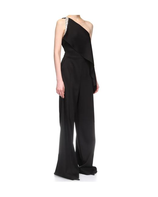 David Koma Black Crystal Claw Embr Detail Draped Jumpsuit