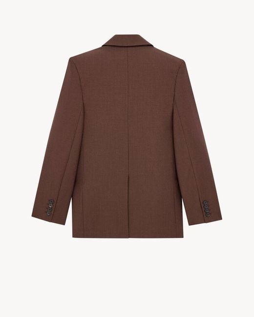 Saint Laurent Brown Double-Breasted Long-Sleeved Jacket