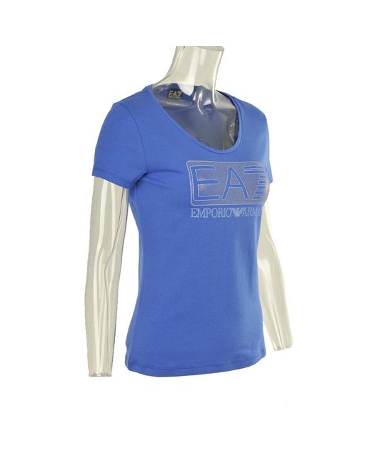 EA7 Blue T-Shirt With Round Neck And Short Sleeves