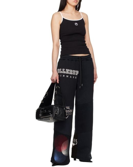 MARINE SERRE Black Contrast Trim Moon Logo Ribbed Tank Top