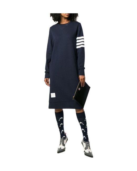 Thom Browne Blue 4-Bar Long-Sleeved Sweatshirt Dress