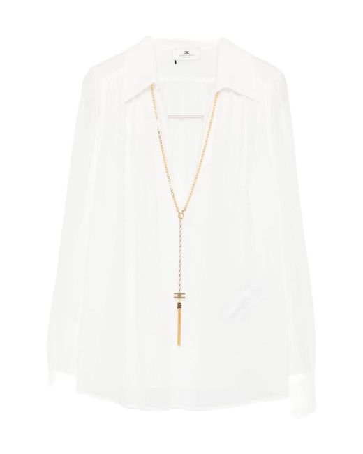 Elisabetta Franchi White Chain Necklace Detailed Blouse