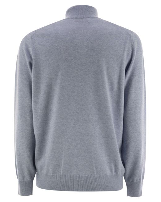 Brunello Cucinelli Gray Funnel-Neck Knitted Polo Shirt for men