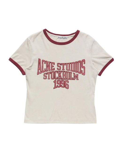 Acne Pink Logo-Print Ringer T-Shirt for men