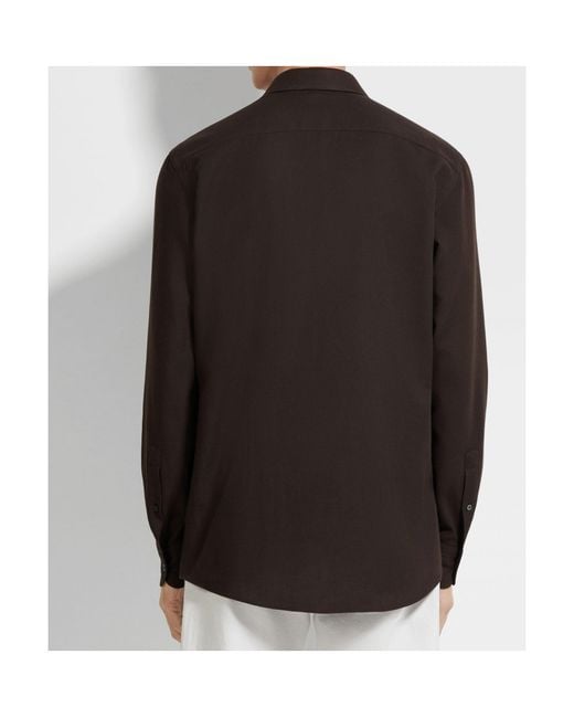 Zegna Black Cashco Long-Sleeve Button-Down Shirt for men