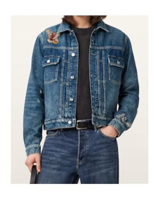 AllSaints Blue Exile Slim Fit Denim Patch Jacket for men