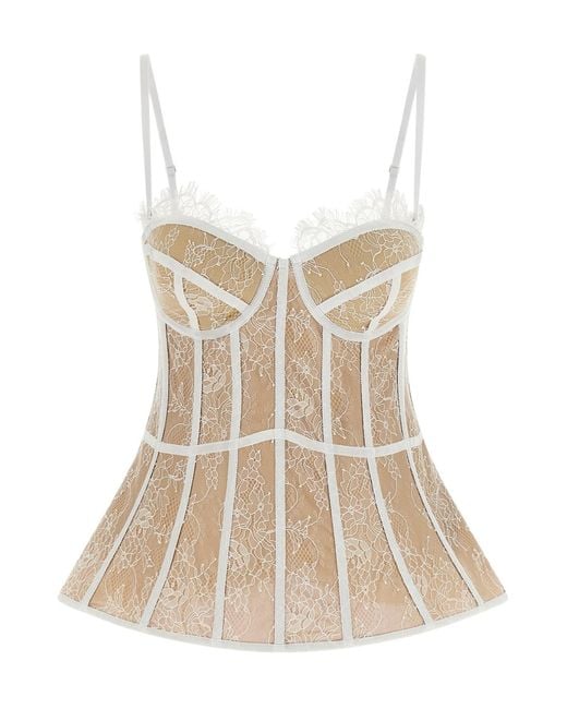 GIUSEPPE DI MORABITO Natural Sleeveless Lace Top