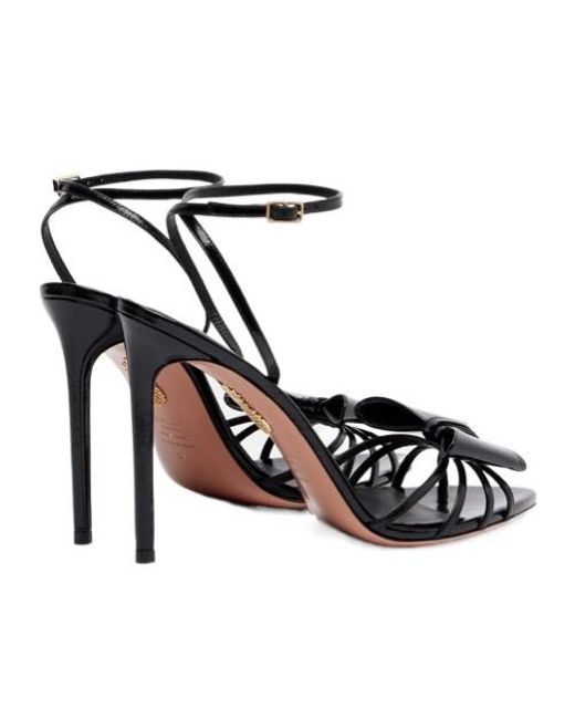 Aquazzura Black Tie 105 Bow-Detail Leather Sandals