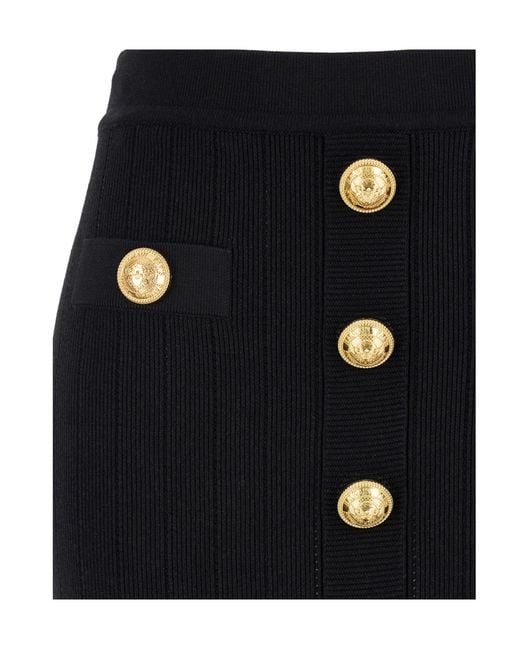Balmain Black Buttoned Knitted Skirt