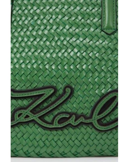 Karl Lagerfeld Green Logo Woven Tote Bag