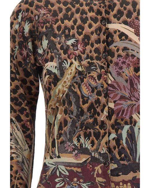 Etro Brown Leopard-Print Floral-Intarsia Cardigan