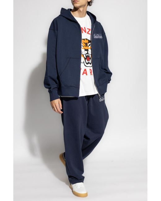 KENZO Blue Logo Embroidered Straight-Leg Sweatpants for men