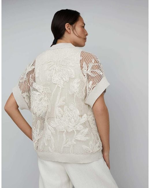 Brunello Cucinelli White V-Neck Knitted Jumper