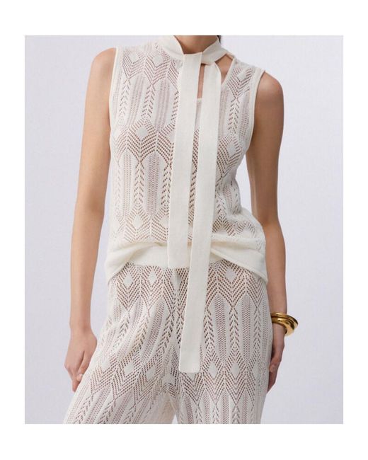 Liu Jo White Openwork Bow-Collar Knit Top
