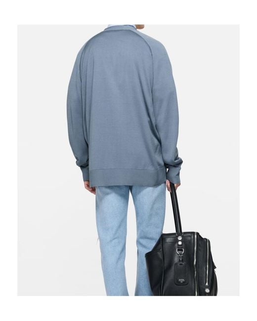Acne Blue Silk V-Neck Cardigan for men