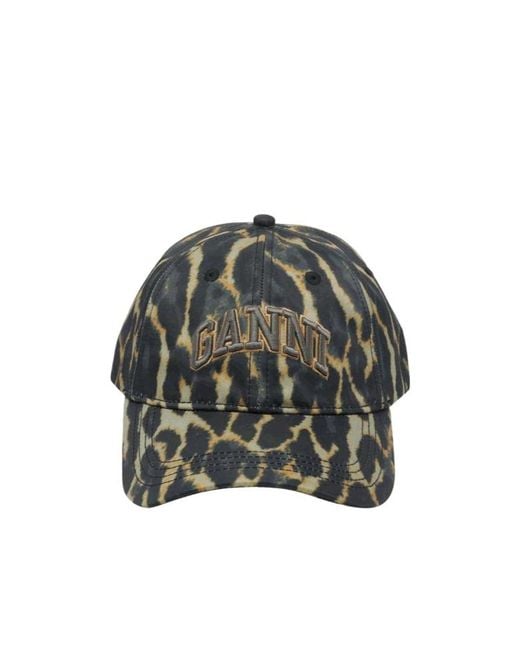 Ganni Green Leopard Printed Logo Embroidered Baseball Cap