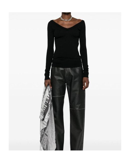 Balenciaga Black Off Shoulder V-Neck Sweater