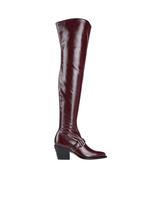 Chloé Red Simple Leather Ankle Boots