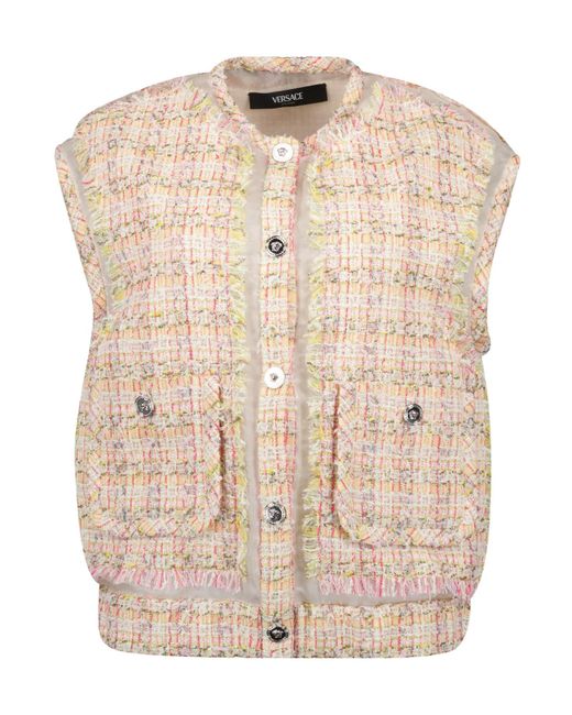 Versace Natural Button-Up Tweed Gilet