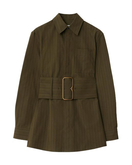 Burberry Green Regular Fit Striped Belted Waist Shirt