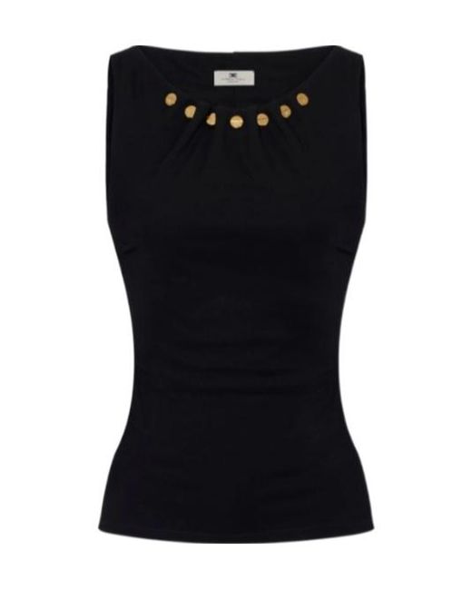 Elisabetta Franchi Black Jewel-Button Top