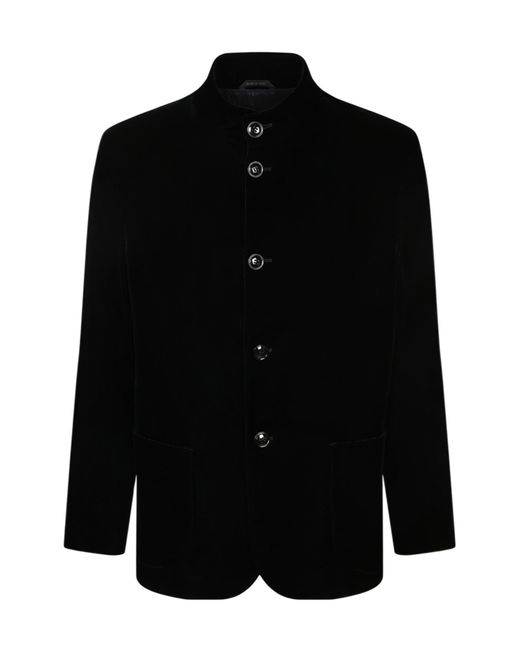 Giorgio Armani Black Mandarin-Collar Velvet Blazer for men