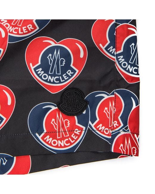 Moncler Red Logo Printed Swim Shorts for men