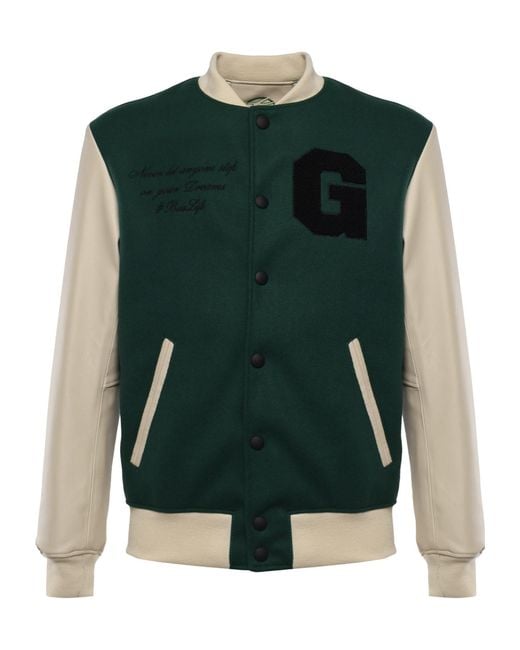 Giuliano Galiano Green Varsity Leather-Sleeve Coat