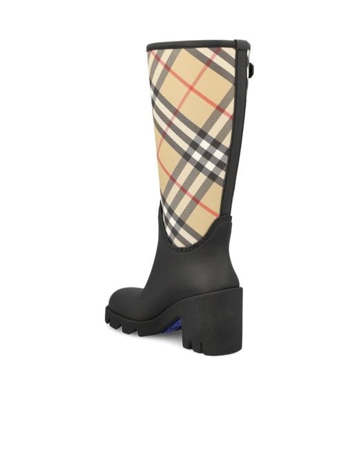 Burberry Black Logo Embossed Checked Heeled Boots