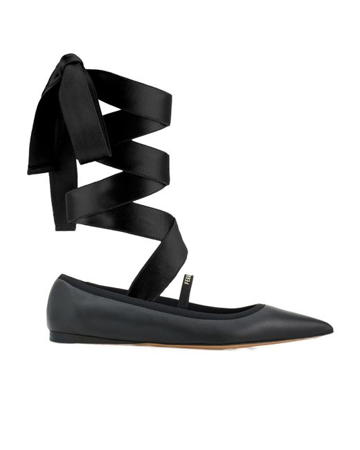 Ferragamo Black Ferragamo Ankle Ribbon Ballet Flat Shoes