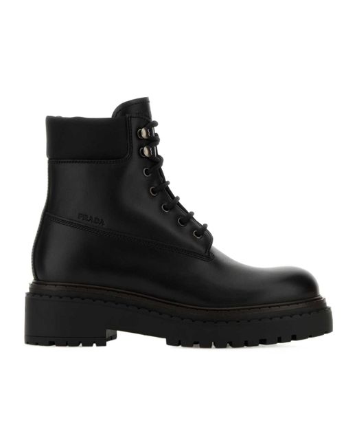 Prada Black Logo Embossed Almond Toe Boots