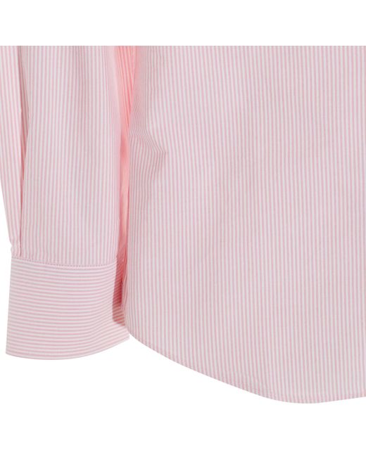 Brunello Cucinelli Pink Striped Poplin Slim Fit Shirt for men