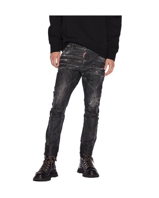 DSquared² Black Distressed Straight-Leg Jeans for men