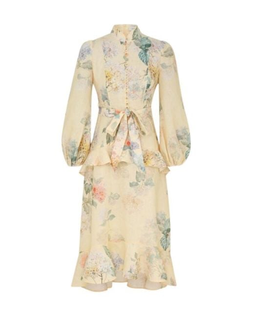 Zimmermann Natural Illuminate Peplum Midi Dress
