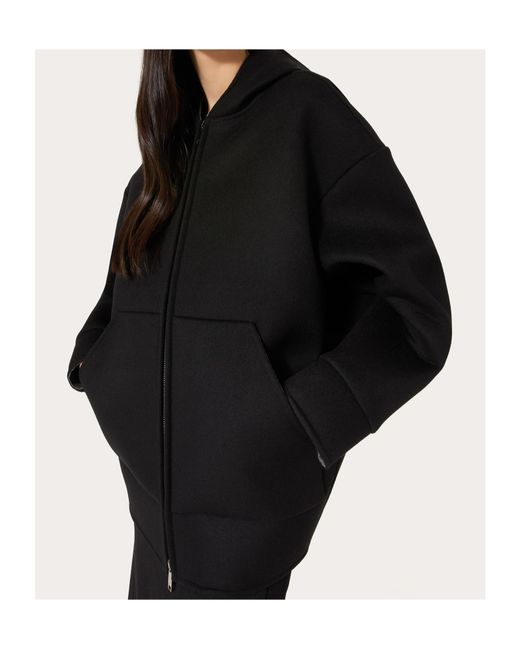 Valentino Black Zip-Up Drop Shoulder Hoodie