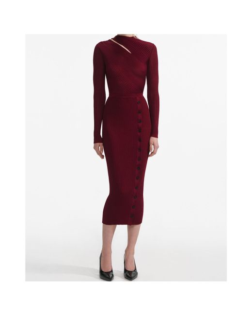 Self-Portrait Red Cut-Out Detailed Knitted Midi Dress