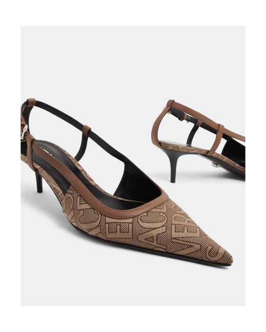 Versace Brown Logo Jacquard Slingback Pumps