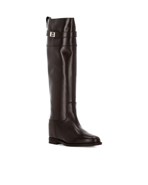 Via Roma 15 Black Logo Plaque Knee-High Boots