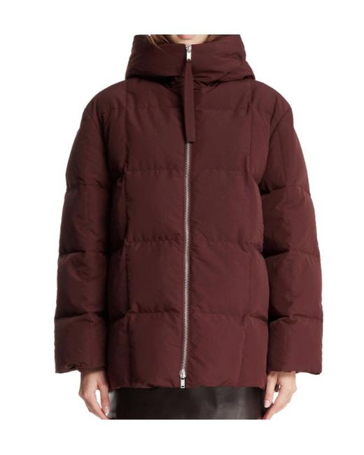 Jil Sander Brown Zip-Up Hooded Down Coat