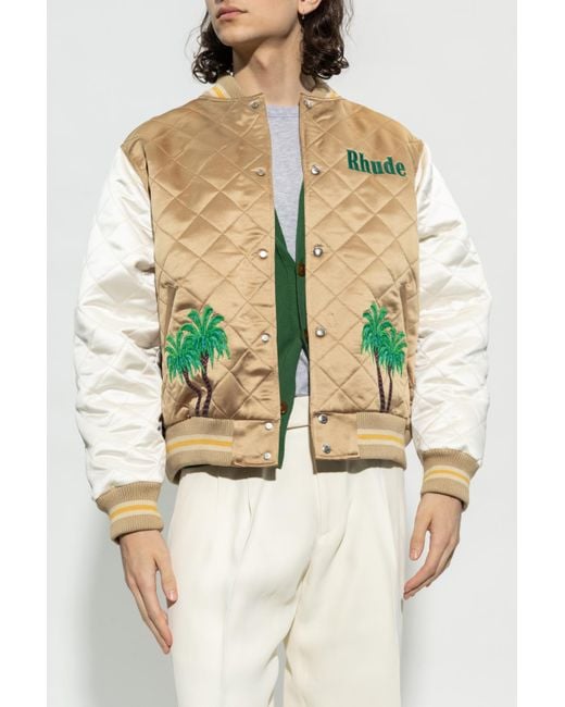 Rhude Green Diamond Quilted Satin Bomber Jacket for men