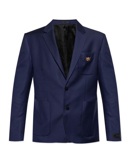 Versace Blue Single-Breasted Tailored Blazer for men