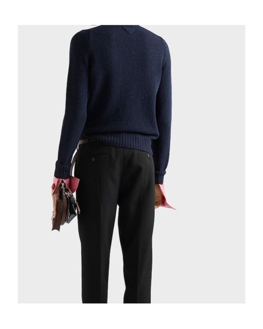 Prada Blue Shetland Wool Crew-Neck Sweater for men